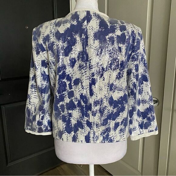 Rebecca Minkoff White and Blue Sequins Cropped Jacket with Leather Trim Size M - Picture 4 of 9